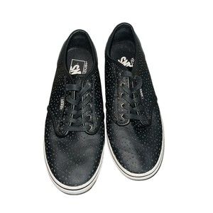 Vans Women's 7.5 WM Atwood DX Low-Top Leather Sneakers Black Perforated Circles